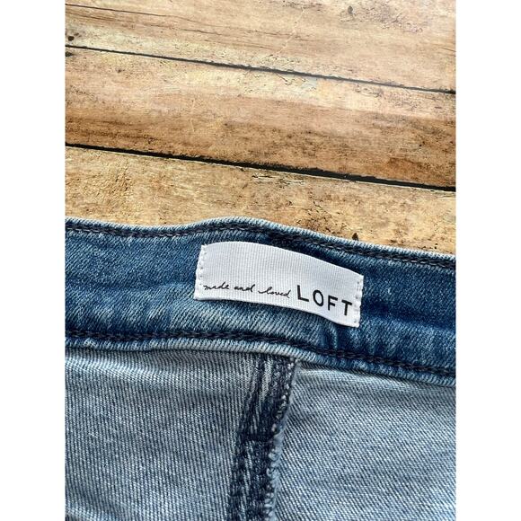 LOFT Petite High Rise Slim Flare Jeans Light Wash Frayed Raw Hem 34/ 18 - Picture 8 of 15